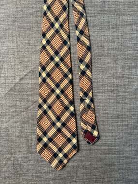 Vintage Rooster Made in USA All Cotton Brown and Navy Plaid Necktie